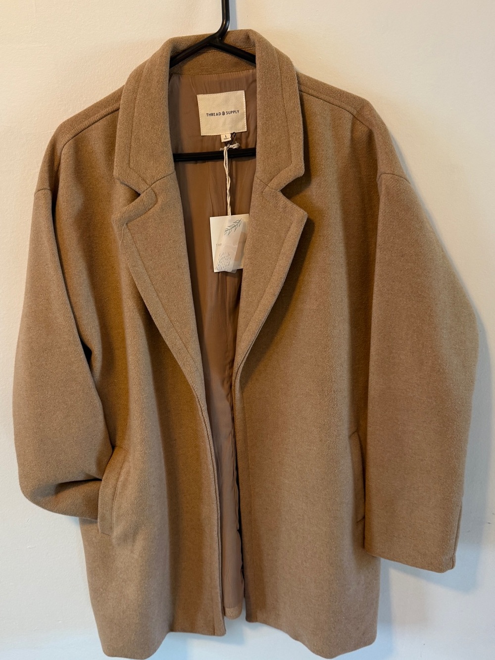 NWT Thread & Supply Campbell Camel Oversized Wool Blend Coat L